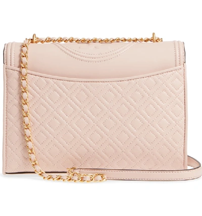 Shop Tory Burch Fleming Quilted Lambskin Leather Convertible Shoulder Bag In Shell Pink