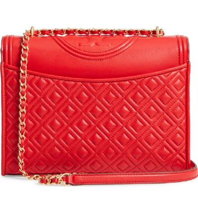 Shop Tory Burch Fleming Leather Convertible Shoulder Bag In Brilliant Red