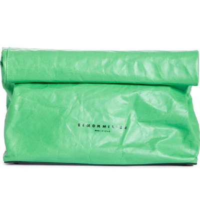 Shop Simon Miller Lunchbag Leather Roll Top Clutch - Green In Neon Green