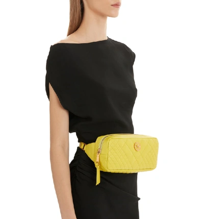 Shop Versace Icon Quilted Leather Belt Bag - Yellow In Verde Acido