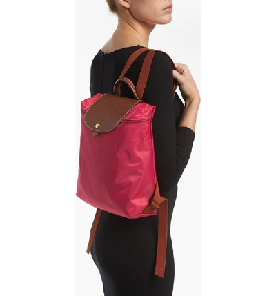 Shop Longchamp 'le Pliage' Backpack In Fig Red