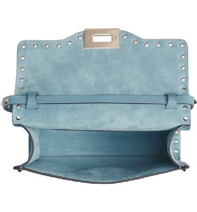 Shop Valentino Medium Rockstud Leather Crossbody Bag - Blue In Atlantique