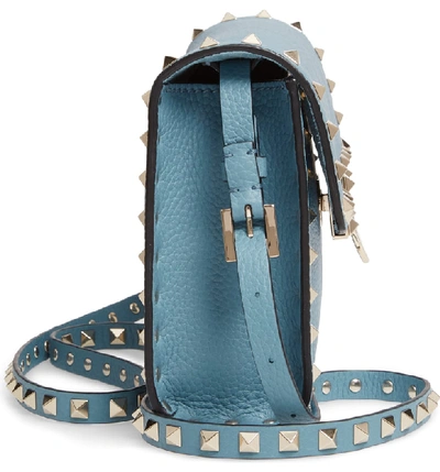 Shop Valentino Medium Rockstud Leather Crossbody Bag - Blue In Atlantique