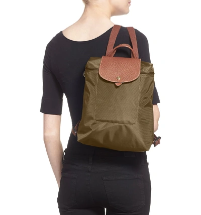 Shop Longchamp 'le Pliage' Backpack - Green In New Khaki