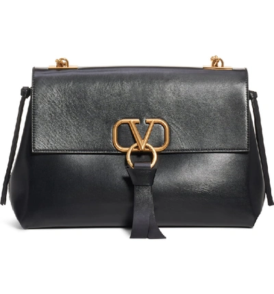 Shop Valentino Medium Vee Ring Leather Shoulder Bag In Nero