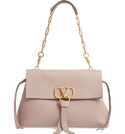 Shop Valentino Medium Vee Ring Leather Shoulder Bag In Poudre