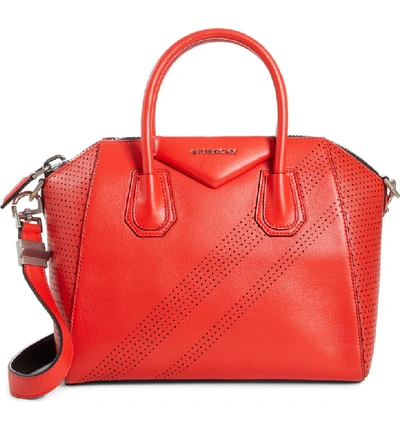 Shop Givenchy Small Antigona Perforated Satchel In Pop Red