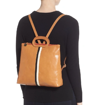 Shop Clare V Marcelle Leather Backpack In Rustic/ Black Cream Stripe