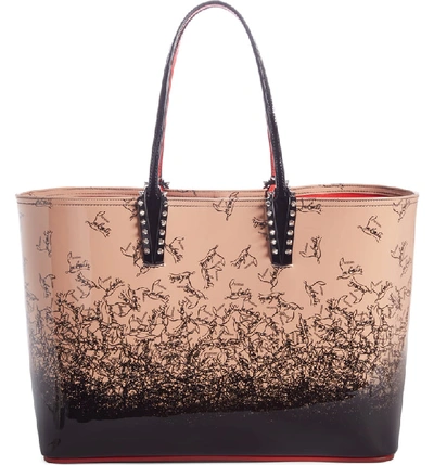 Shop Christian Louboutin Cabata Degrade Patent Leather Tote - Beige In Nude/ Black