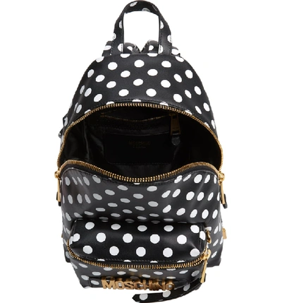 Shop Moschino Logo Polka Dot Backpack - Black In Black/ White