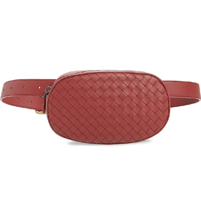 Shop Bottega Veneta Intrecciato Woven Leather Belt Bag In Baccara Rose/ Baccara Rose