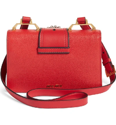 Shop Miu Miu Madras Crystal Embellished Leather Shoulder Bag - Red In Fuoco