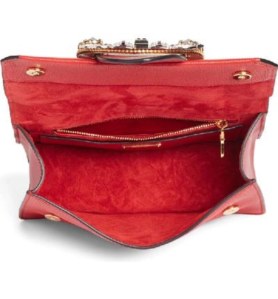 Shop Miu Miu Madras Crystal Embellished Leather Shoulder Bag - Red In Fuoco