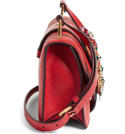 Shop Miu Miu Madras Crystal Embellished Leather Shoulder Bag - Red In Fuoco