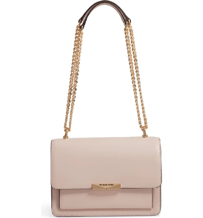 Shop Michael Michael Kors Jade Leather Gusset Shoulder Bag - Pink In Soft Pink