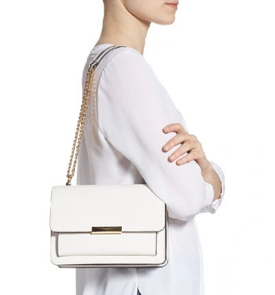 Shop Michael Michael Kors Jade Leather Gusset Shoulder Bag In Optic White