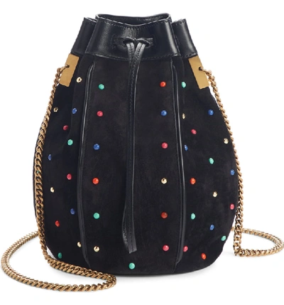Shop Saint Laurent Talitha Studded Suede Bucket Bag In Noir/ Multi