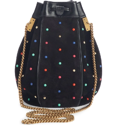 Shop Saint Laurent Talitha Studded Suede Bucket Bag In Noir/ Multi