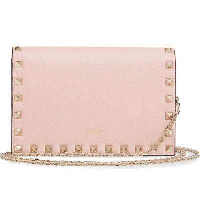 Shop Valentino Rockstud Calfskin Leather Envelope Pouch In Water Rose