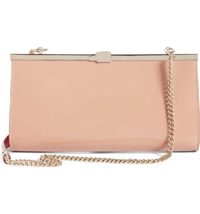 Shop Christian Louboutin Palmette Patent Leather Frame Clutch In Nude