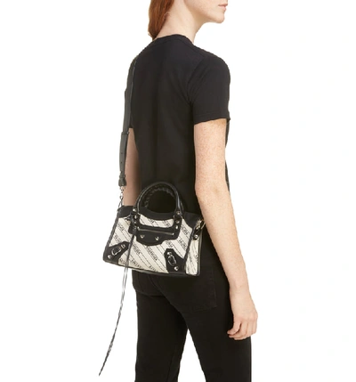 Shop Balenciaga Mini City Canvas & Leather Tote In Black/ Natural