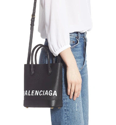Shop Balenciaga Ville Logo Leather Tote In Black/ White