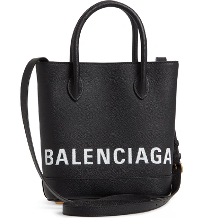 Shop Balenciaga Ville Logo Leather Tote In Black/ White