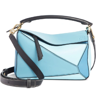 Shop Loewe Puzzle Small Calfskin Leather Bag - Blue In Light Blue/ Aqua
