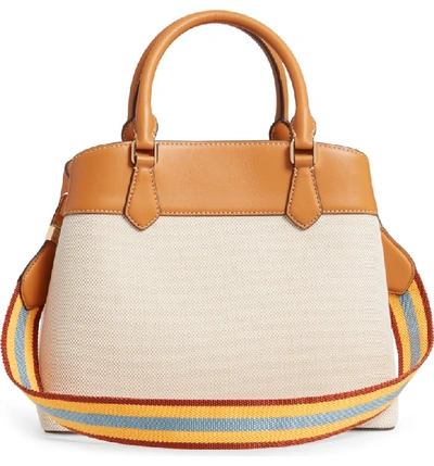 Shop Tory Burch Robinson Canvas & Leather Triple Compartment Bag - Beige In Natural/ Croissant