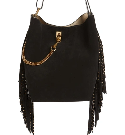 Shop Givenchy Medium Gv Studded Fringe Calfskin Bucket Bag In Black