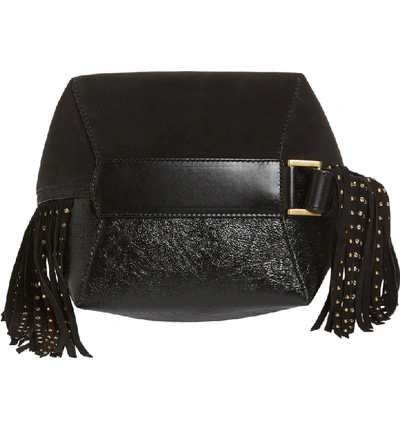 Shop Givenchy Medium Gv Studded Fringe Calfskin Bucket Bag In Black