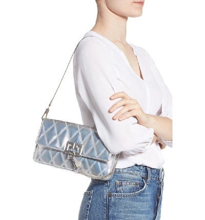 Shop Givenchy Small Charm Metallic Quilted Shoulder Bag In Silver