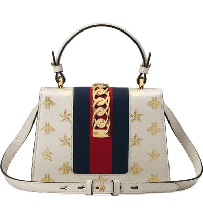 Shop Gucci Small Top Handle Leather Shoulder Bag In Mystic White/ Oro/ Blue/ Red