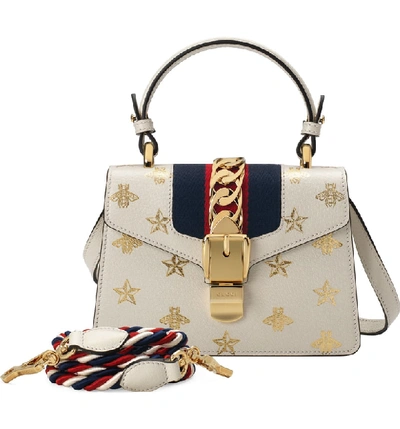 Shop Gucci Small Top Handle Leather Shoulder Bag In Mystic White/ Oro/ Blue/ Red