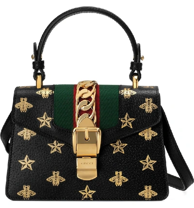 Shop Gucci Small Top Handle Leather Shoulder Bag In Nero/ Oro/ Vert/ Red