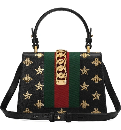 Shop Gucci Small Top Handle Leather Shoulder Bag In Nero/ Oro/ Vert/ Red