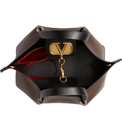 Shop Valentino Medium Vlogo Leather Tote - Brown In Moro/ Nero/ Rouge Pur