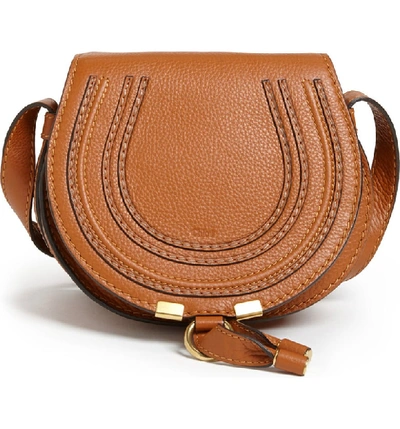 Shop Chloé 'mini Marcie' Leather Crossbody Bag In Tan Gold Hrdwre