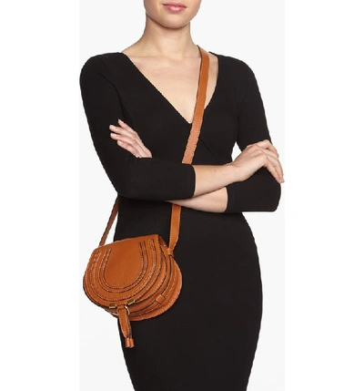 Shop Chloé 'mini Marcie' Leather Crossbody Bag In Tan Gold Hrdwre
