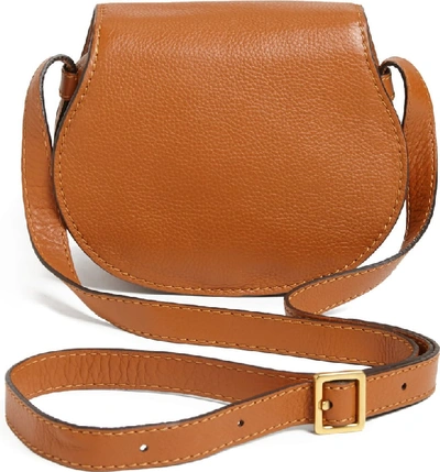 Shop Chloé 'mini Marcie' Leather Crossbody Bag In Tan Gold Hrdwre