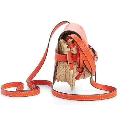 Shop Loewe Gate Mini Leather & Raffia Crossbody Bag In Orange/ Natural