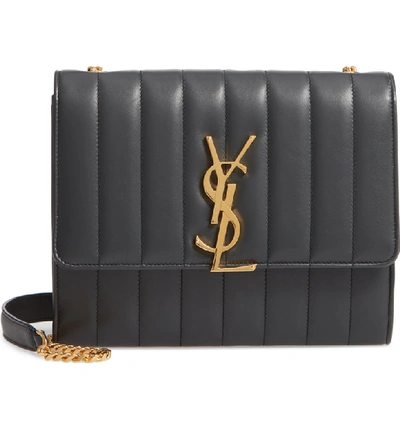 Shop Saint Laurent Small Vicky Leather Wallet On A Chain - Green In Algae