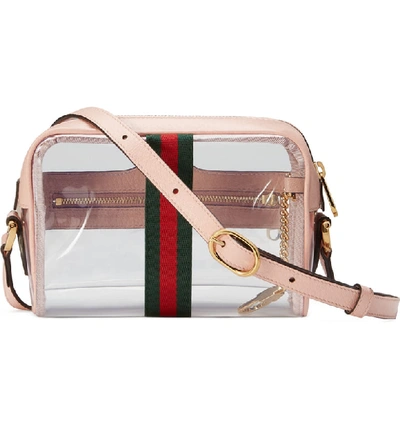 Shop Gucci Ophidia Transparent Convertible Bag In Pink/ Perfect Pink/ Vert Red