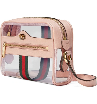 Shop Gucci Ophidia Transparent Convertible Bag In Pink/ Perfect Pink/ Vert Red
