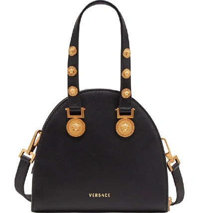Shop Versace Small Tribute Studded Leather Satchel - Black In Black/ Tribute Gold