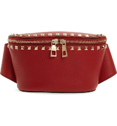 Shop Valentino Rockstud Belt Bag - Red In Rosso V