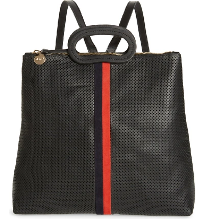 Marcelle Perforated Leather Backpack - Black In Black Perf With Navy/ Red