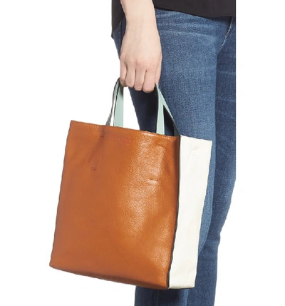 Shop Marni Museo Small Colorblock Leather Tote In Cinnamon/ Limestone/ Mint