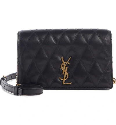 Shop Saint Laurent Angie Quilted Lambskin Leather Crossbody Bag In Noir
