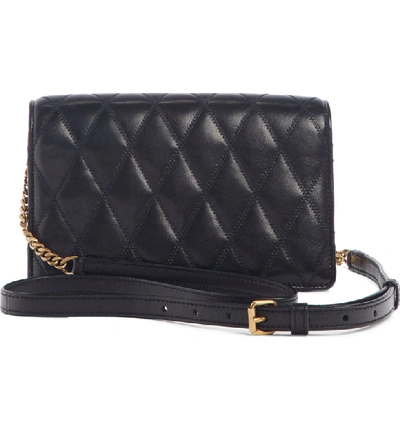 Shop Saint Laurent Angie Quilted Lambskin Leather Crossbody Bag In Noir